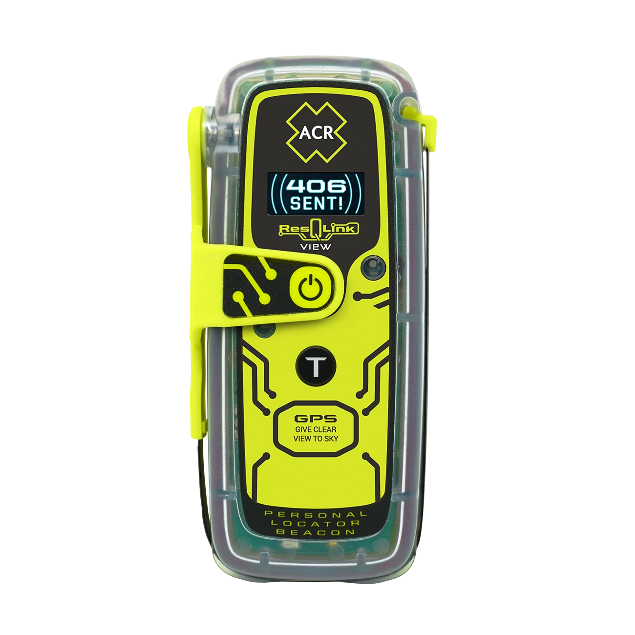 ACR ResQLink View personal locator beacon met digitaal display, voorzijde