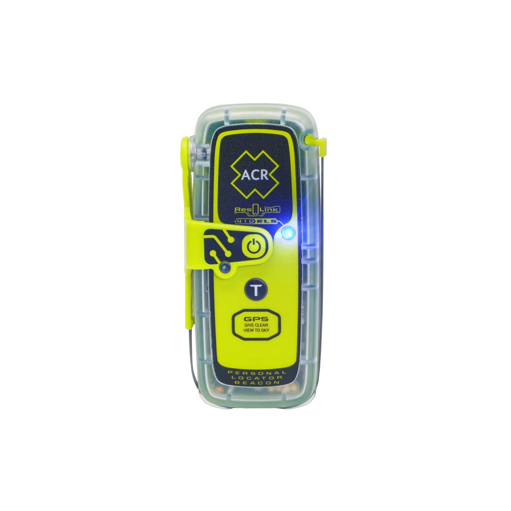 ACR ResQLink 410 RLS PLB voorzijde met brandend Return Link Service lampje